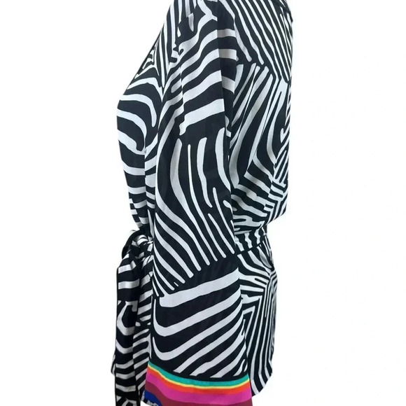 Trina Turk INC zebra print kimono top with rainbow print on sleeves size medium - Picture 5 of 11